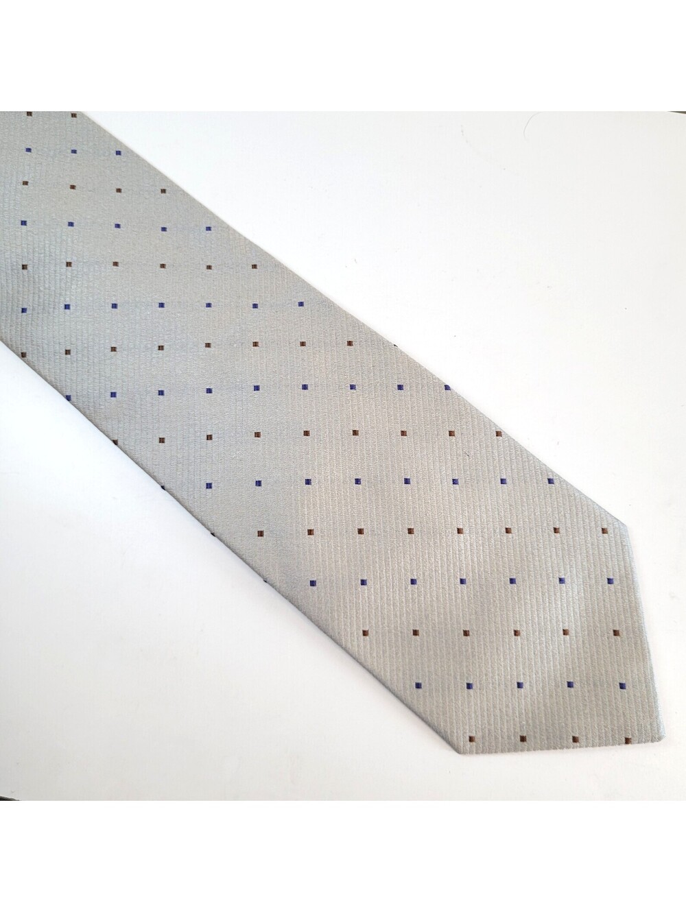 Emporio Armani Men's Silk Tie 3.75" Silver Gray Blue Brown Geometric Made Italy